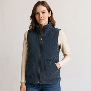 Wishlist NEW Blue Quilted Corduroy Zip Front Vest Lined Pockets Outdoor Size M
